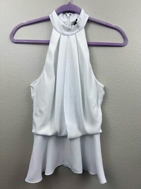Womens Marciano By Guess White Halter Top, Size XS, Lace Inset Layered Fairy Y2K